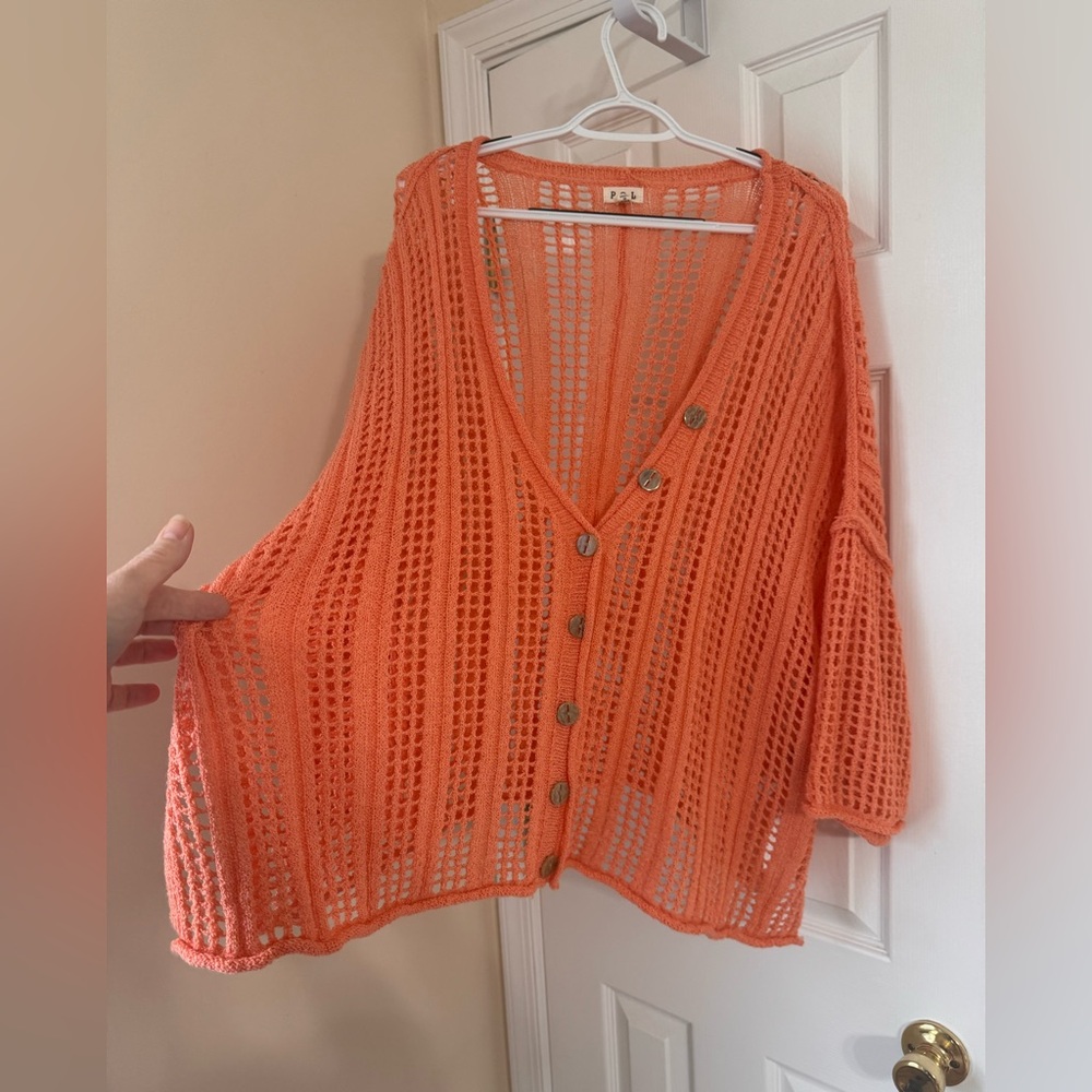 POL Open Knit Oversized Sweater Orange Oversized Small - Picture 9 of 10